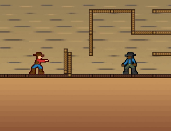 screenshot of two cowboys in Kevin Overalls game this room aint big enough for the two of us
